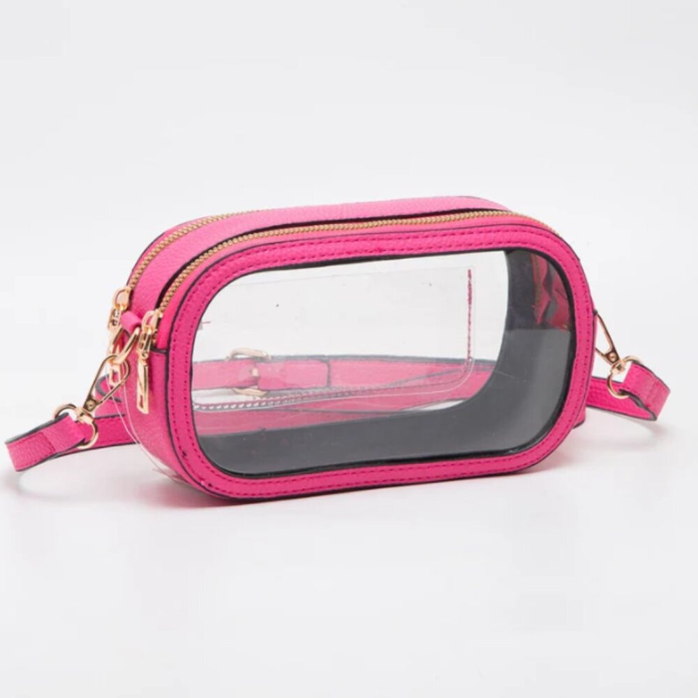 NWT Pink Clear Stadium Bag Oval Double-Zipper Game Day Purse See-Through PVC